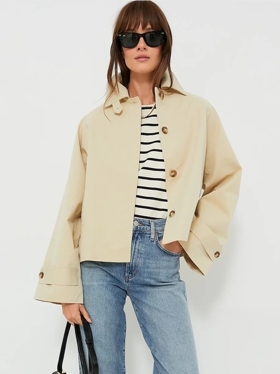 Tuckernuck Jackets & Blazers - Tuckernuck Drew Short Trench Coat Size Small Tan Boxy Cropped Lined Preppy
